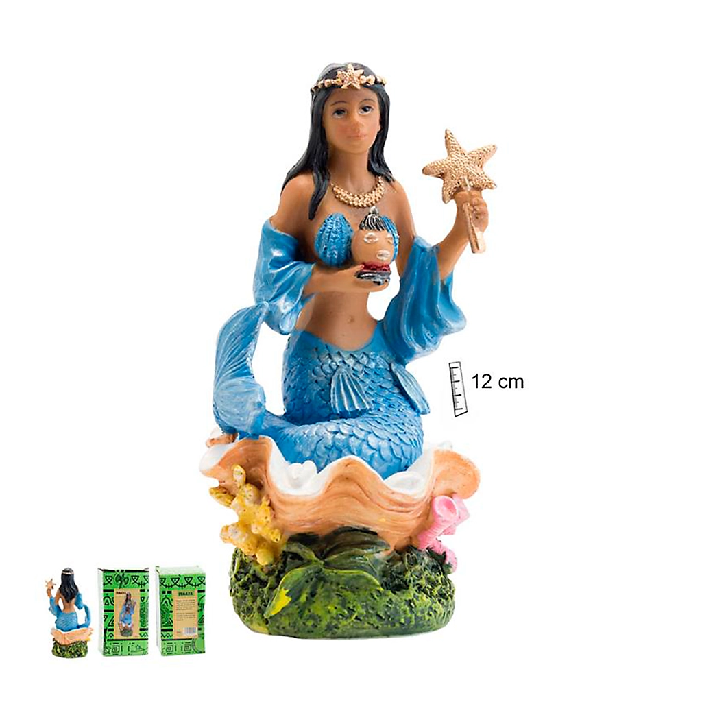 Estatua esotérica de Yemayá de 12 cm, diosa del mar, con niño y caracola, para protección y salud