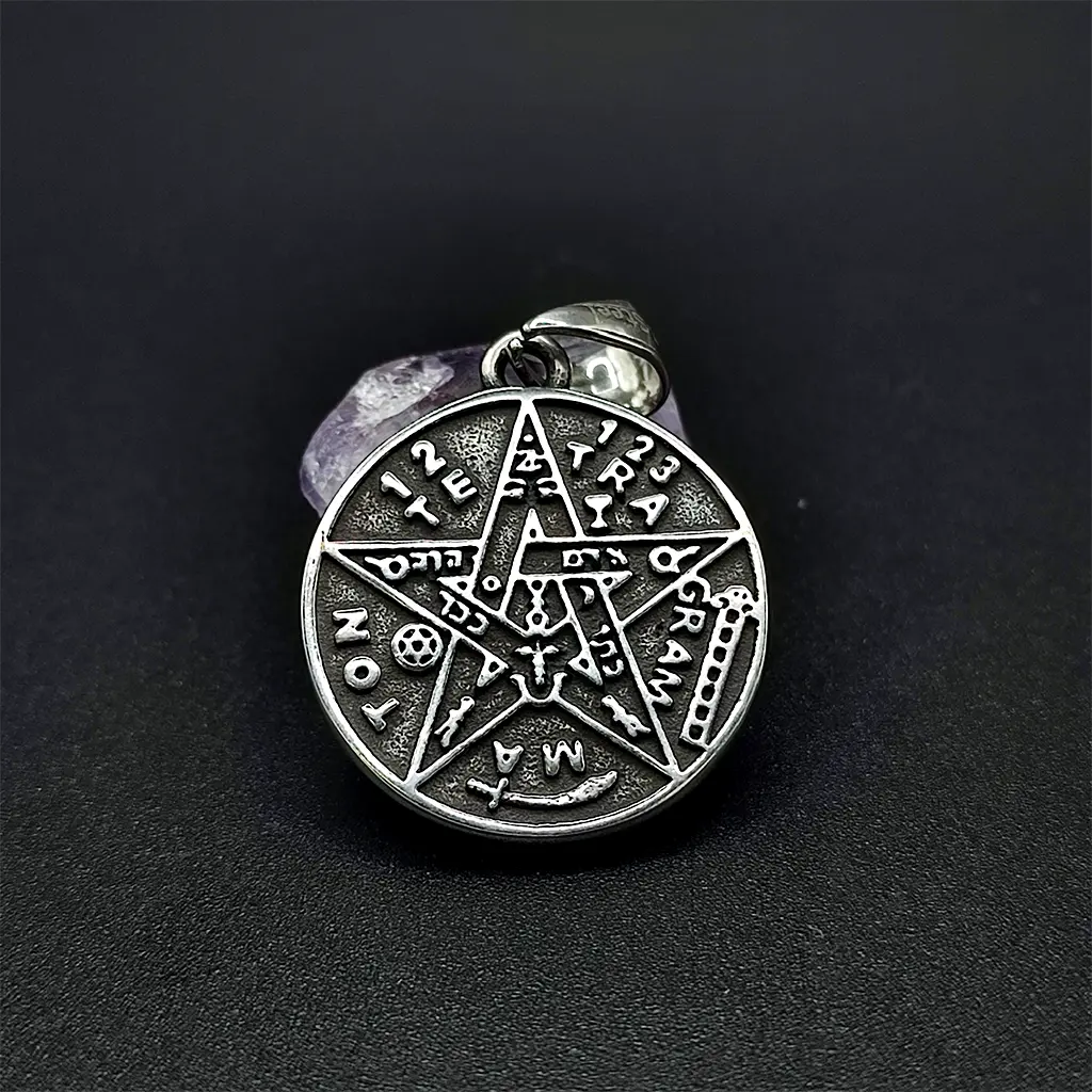 Colgante de acero doble cara con símbolo del Tetragrammaton