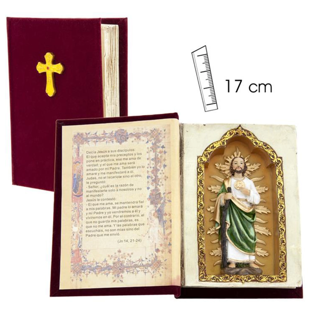 Figura esotérica de San Judas Tadeo en libro sagrado de 17 cm con altar interior