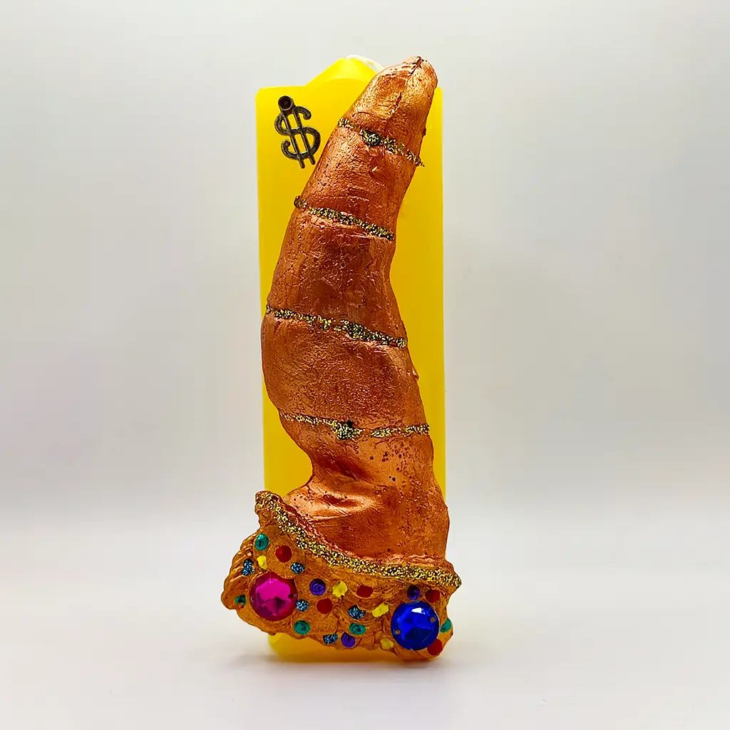 velon ritual cuerno de la abundancia amarillo con cuerno dorado