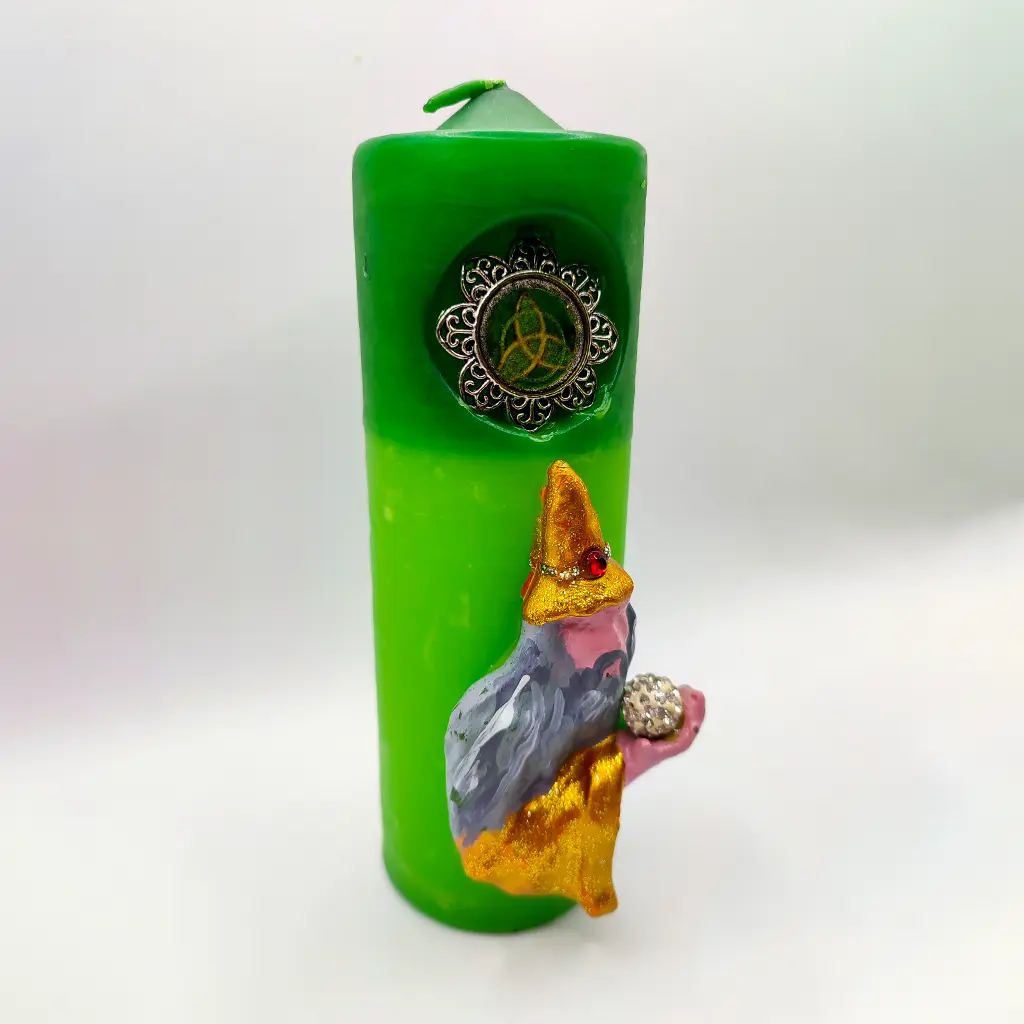 velon ritual del mago verde con figura en relieve