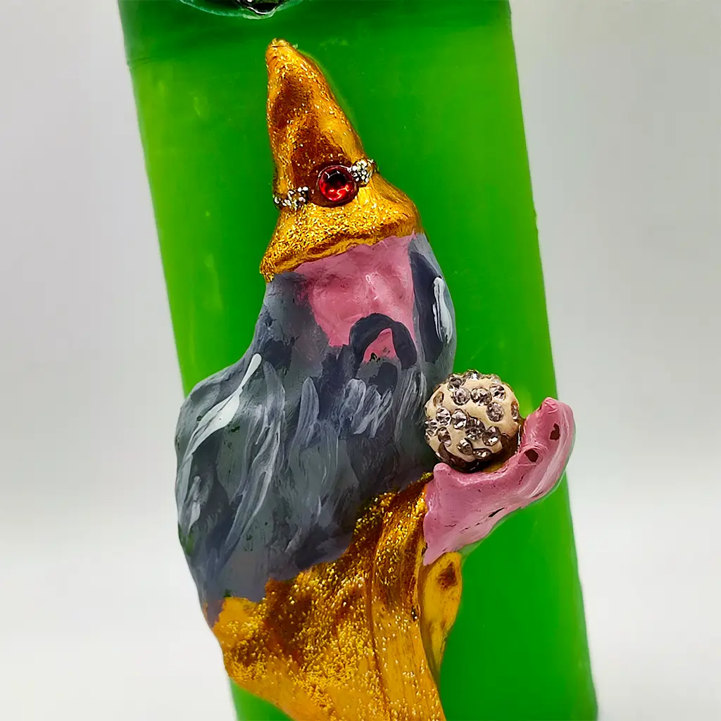 velon ritual del mago verde con figura en relieve