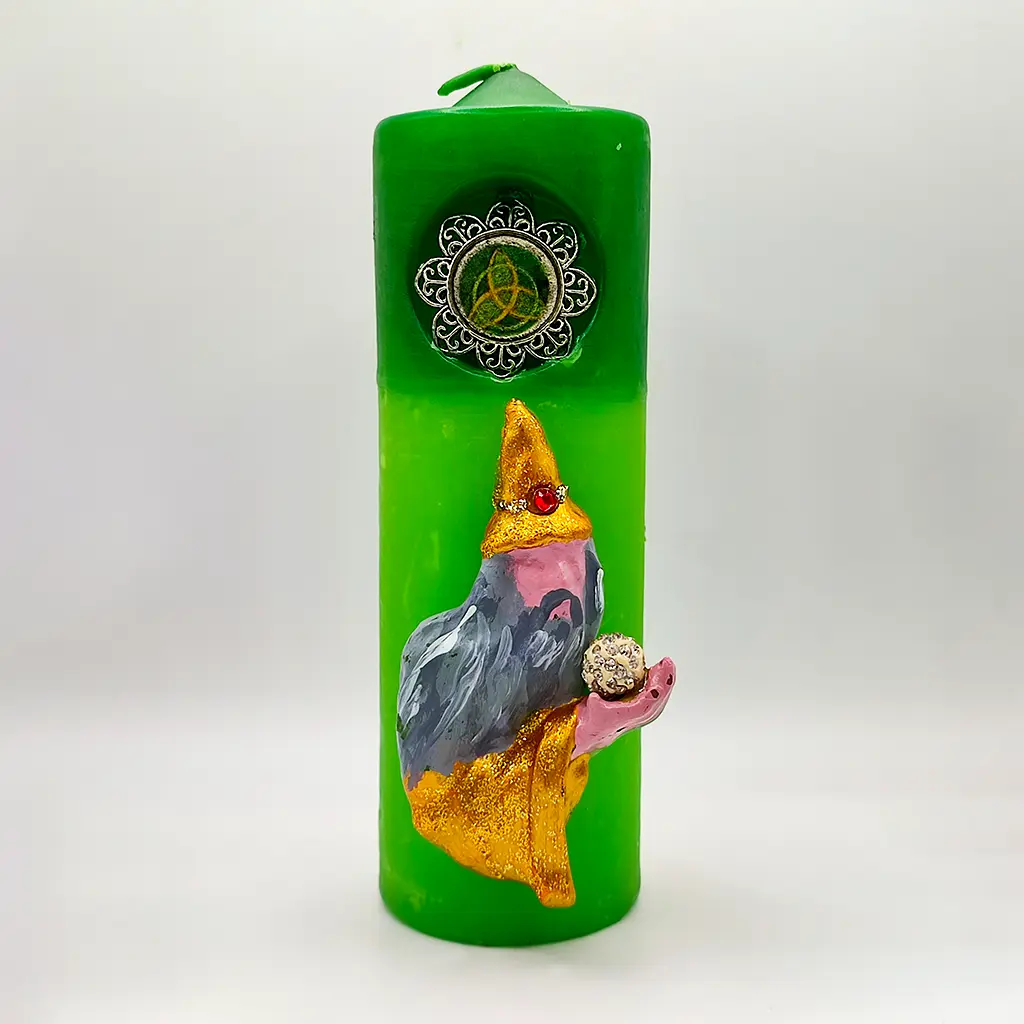 velon ritual del mago verde con figura en relieve