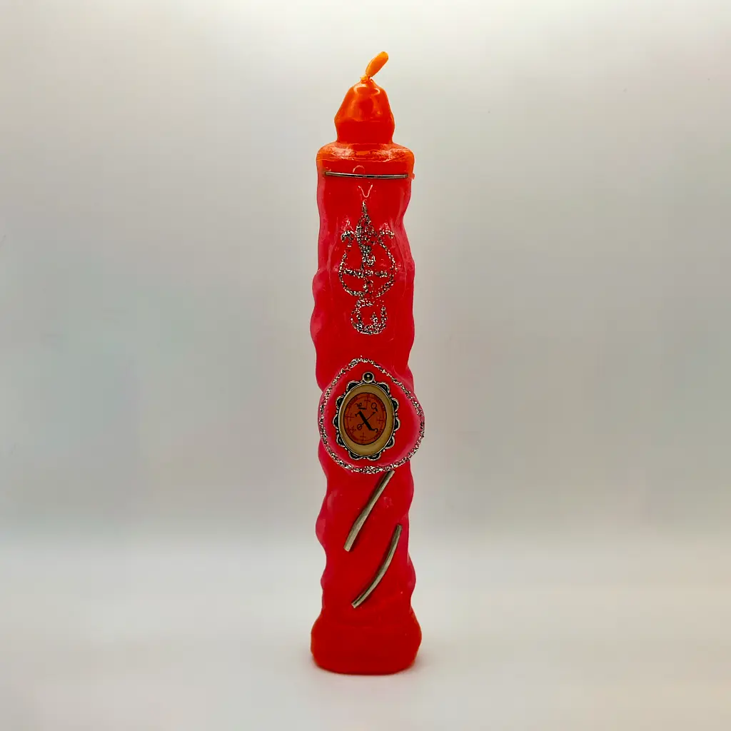 vela arcangel chamuel roja con sello rosado