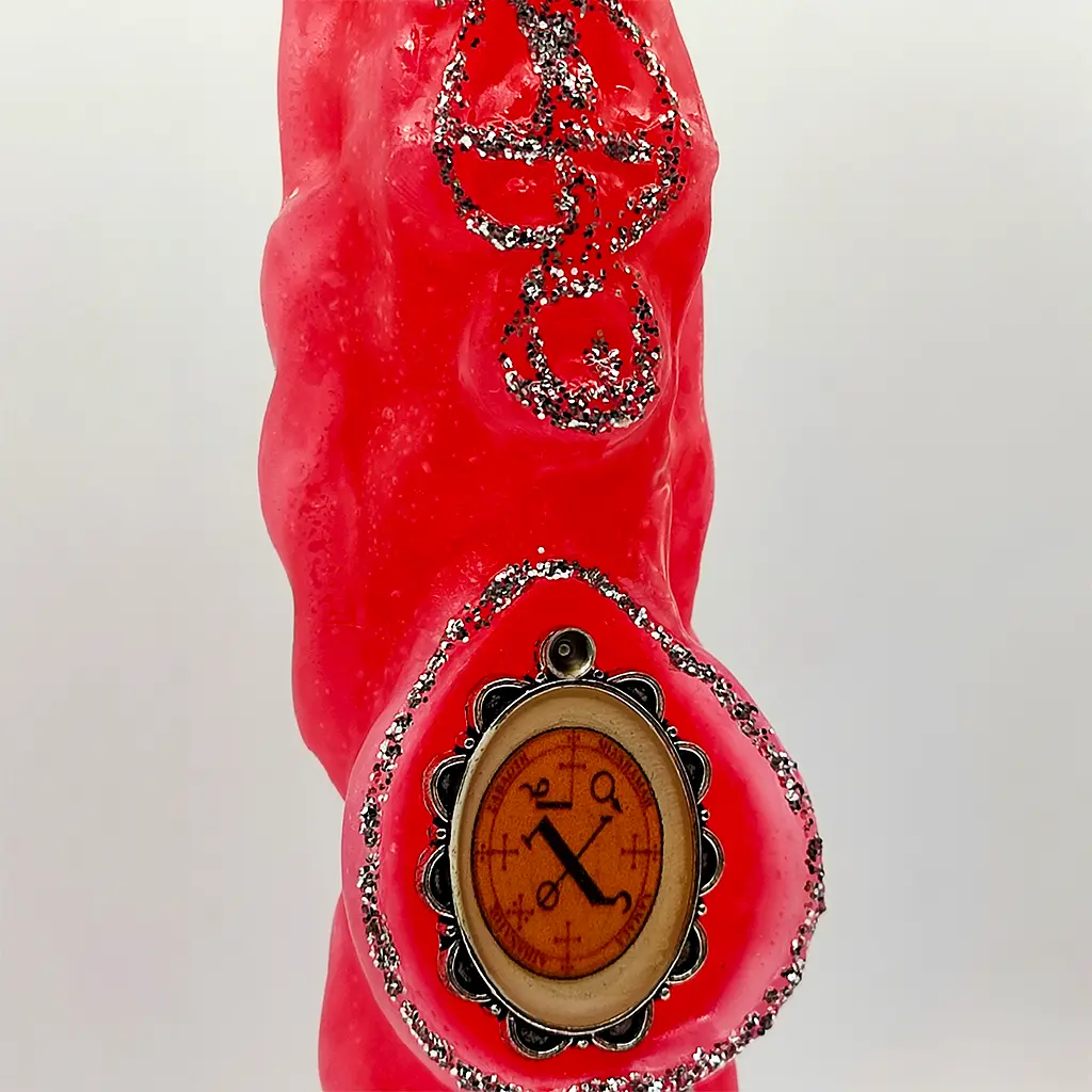 vela arcangel chamuel roja con sello rosado