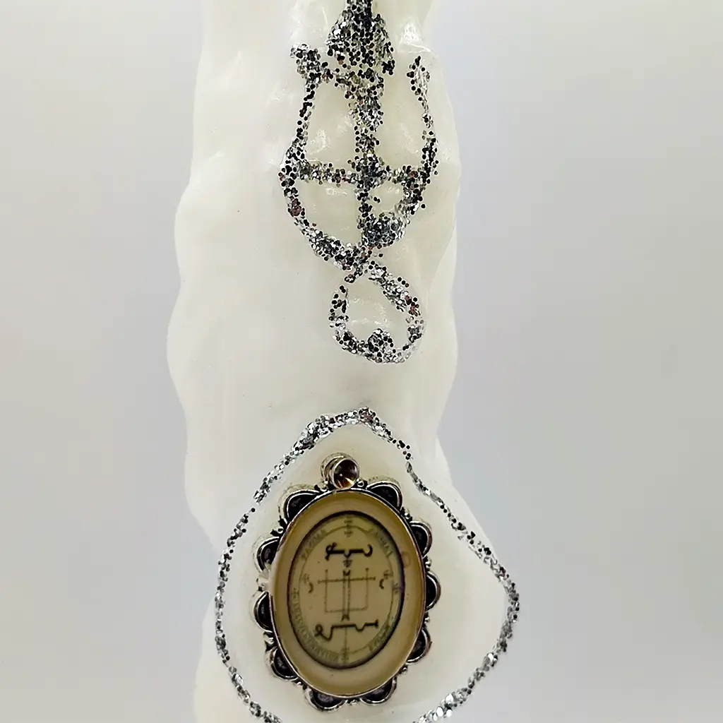 vela arcangel gabriel blanca con sello dorado