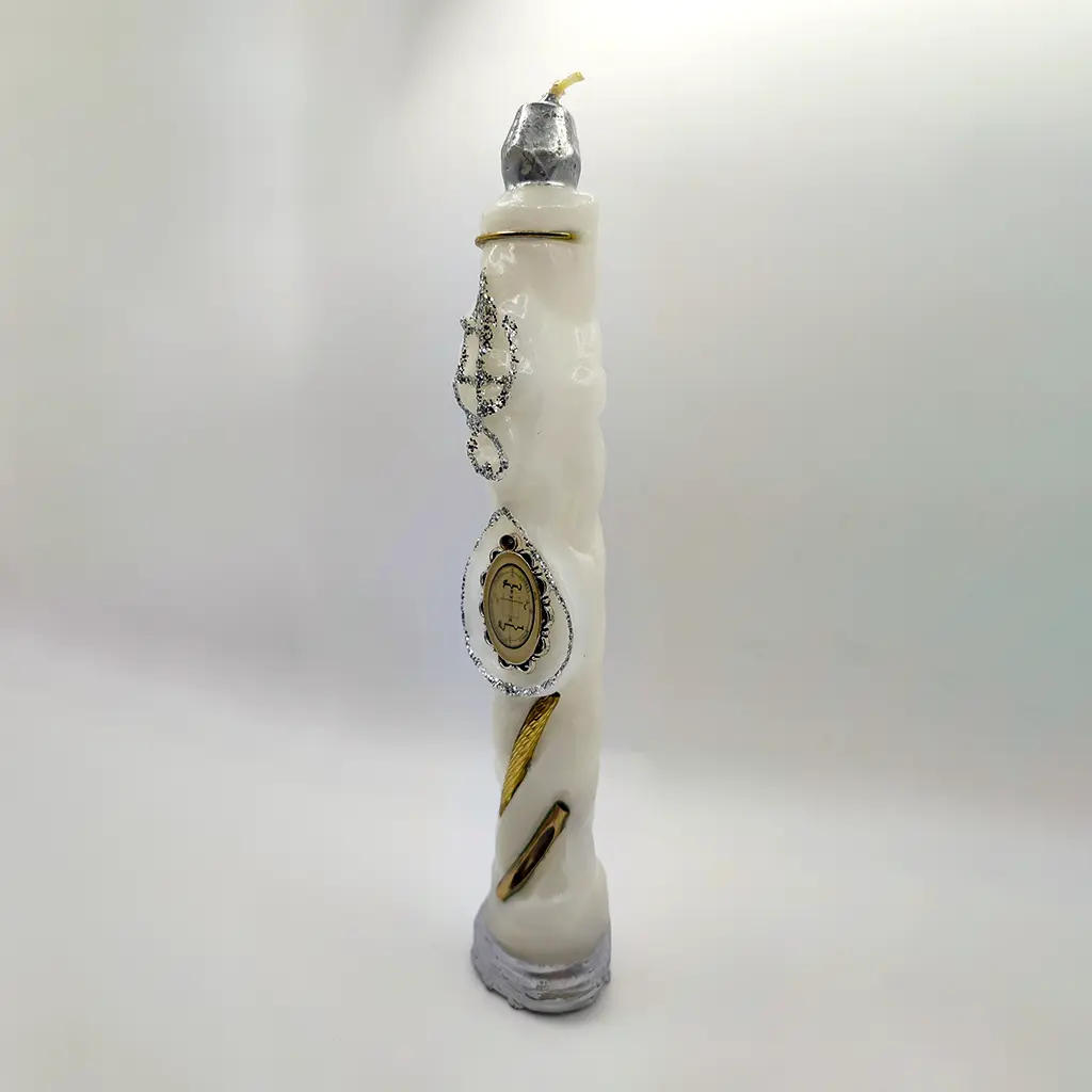 vela arcangel gabriel blanca con sello dorado