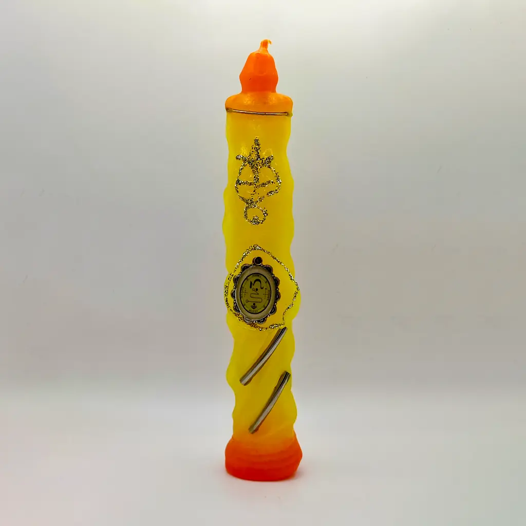 vela arcangel jofiel amarilla con sello dorado