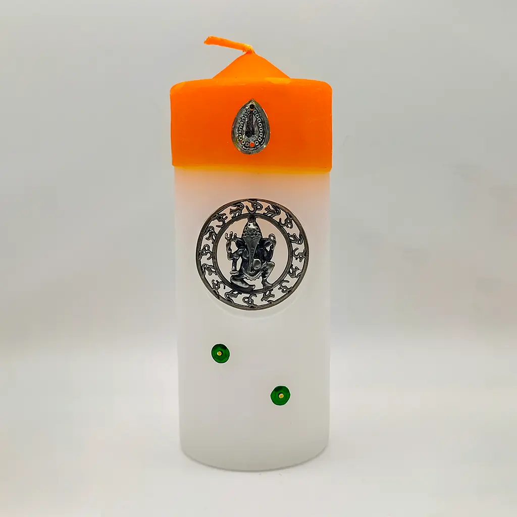 velon ganesha blanco y naranja con talisman de ganesha