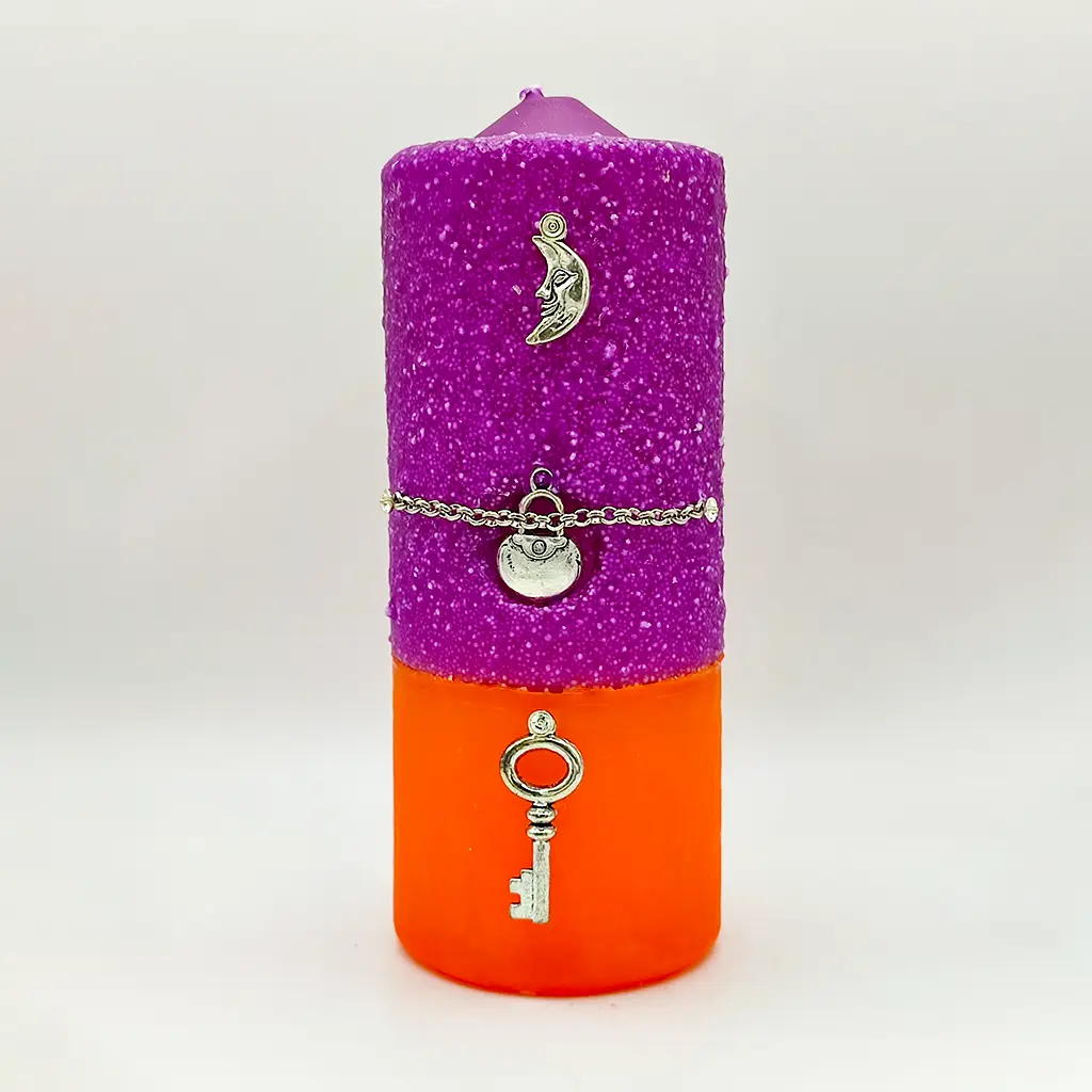velon solo mio morado y naranja con luna candado y llave