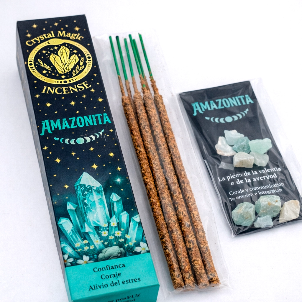 Incienso orgánico de Amazonita Crystal Magic con varillas y minerales