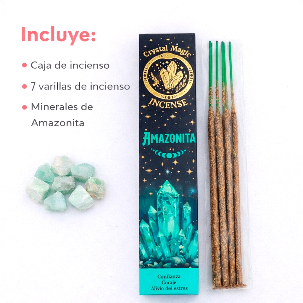 Incienso orgánico de Amazonita Crystal Magic con varillas y minerales