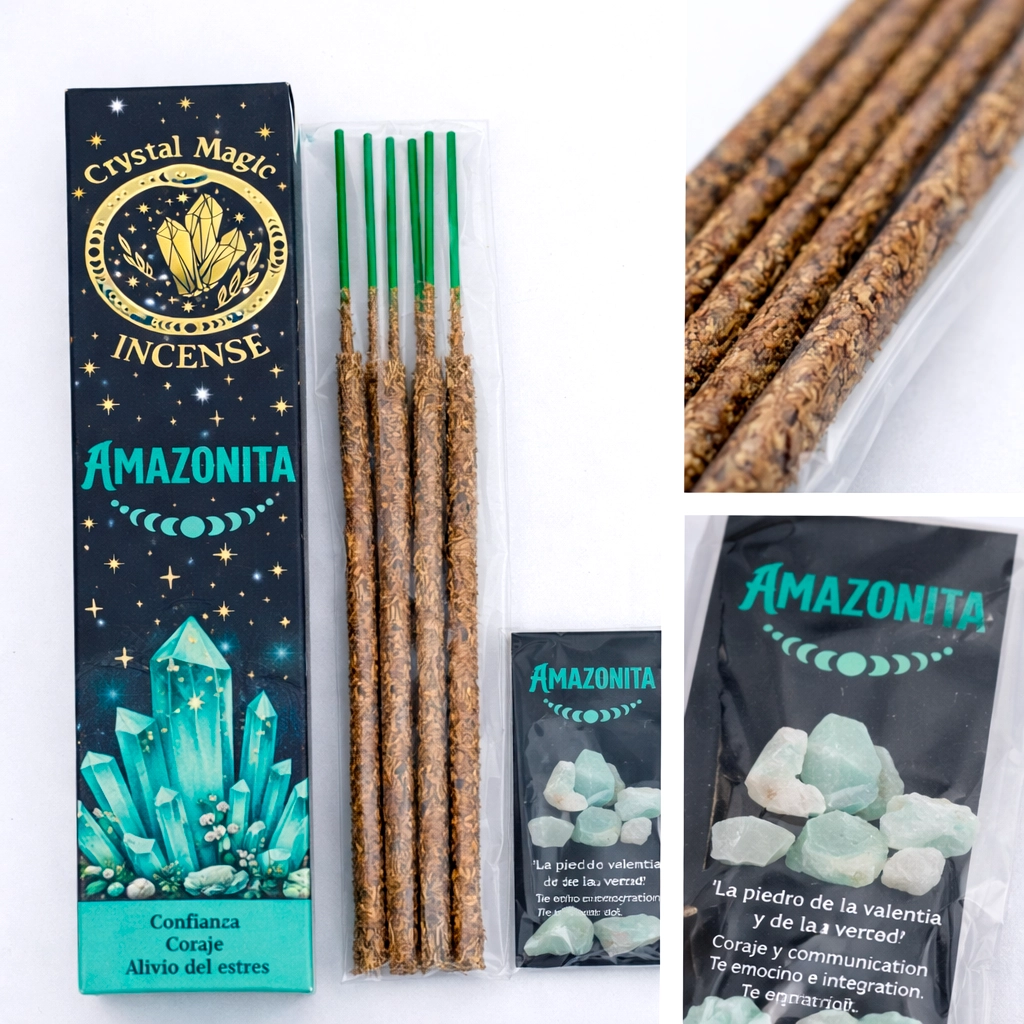 Incienso orgánico de Amazonita Crystal Magic con varillas y minerales