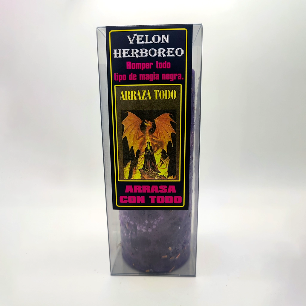 Velón herbóreo morado Arrasa con Todo para romper trabajos de magia negativa