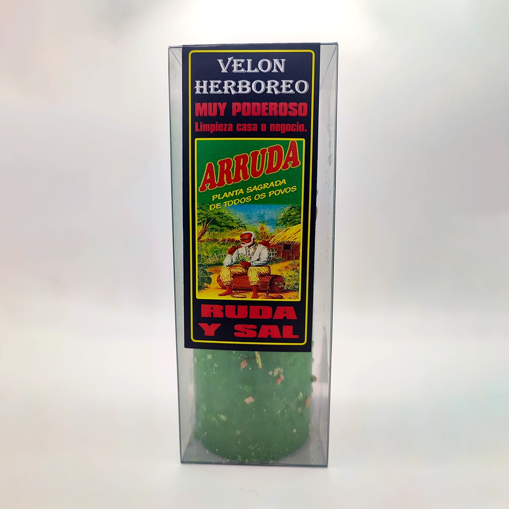 Velón herbóreo verde Ruda y Sal para limpiar casa o negocio