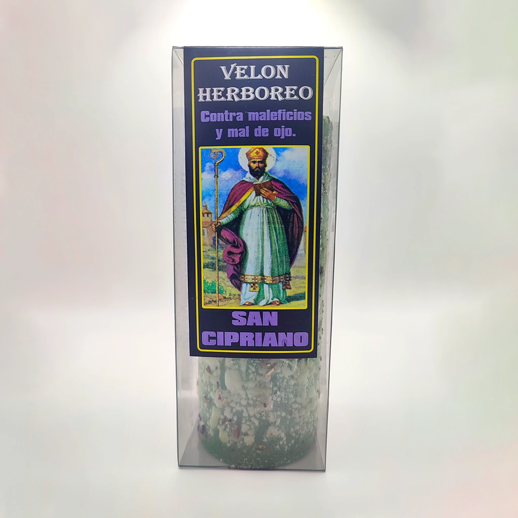 Velón herbóreo San Cipriano verde para protección espiritual y limpieza energética