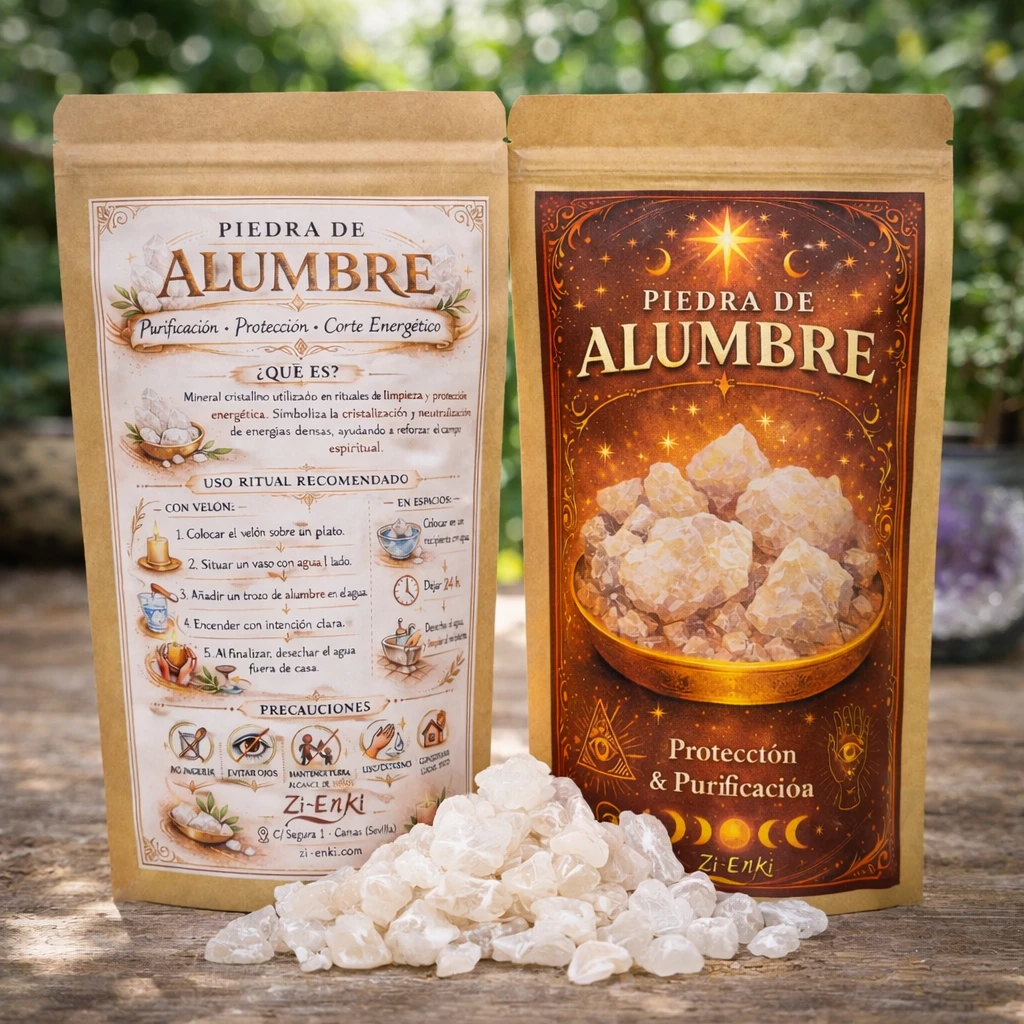 Bolsa kraft de piedra de alumbre natural Zi-Enki para protección y purificación energética