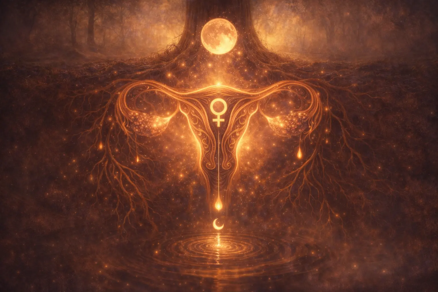 Representación simbólica del útero como centro de memoria energética, linaje femenino y creación durante el Portal de la Sacerdotisa