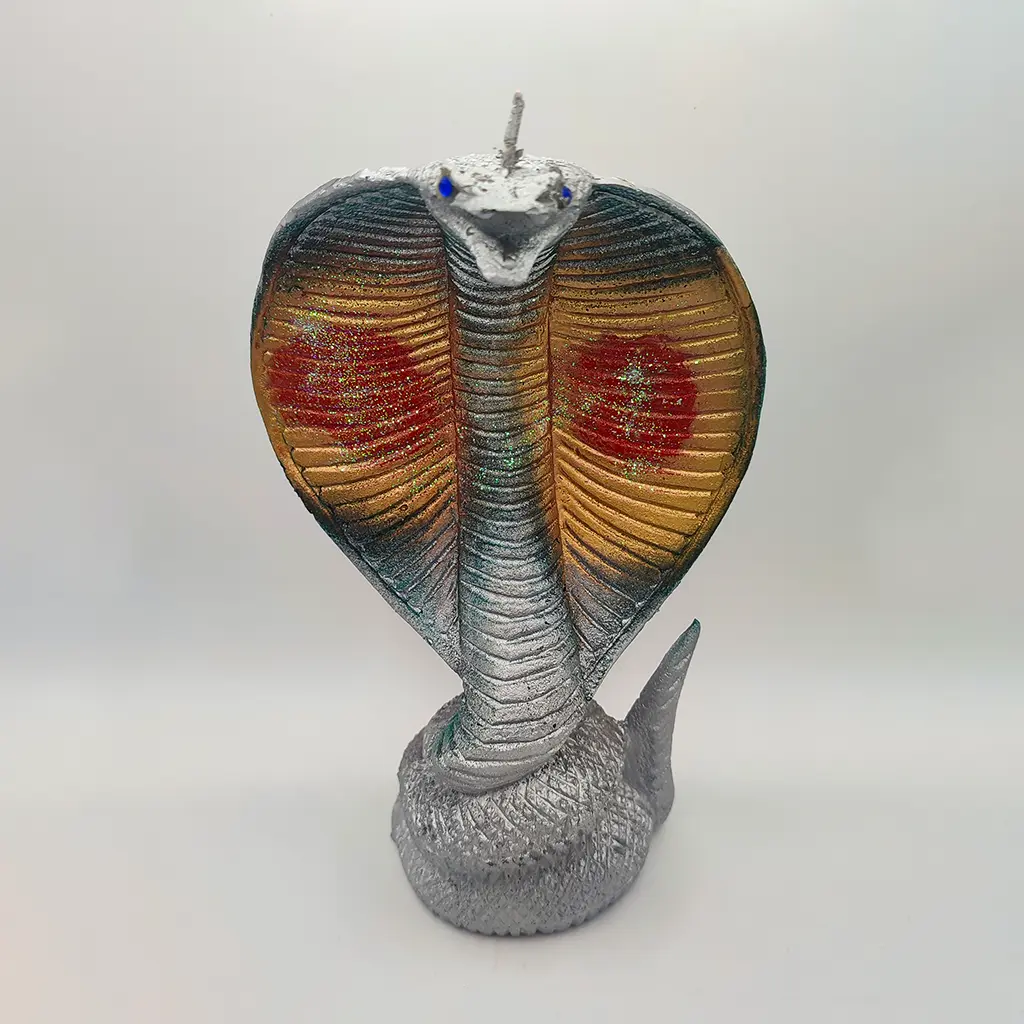 Velón ritual cobra plata para protección energética y limpieza espiritual