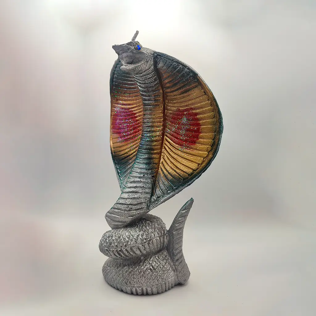 Velón ritual cobra plata para protección energética y limpieza espiritual