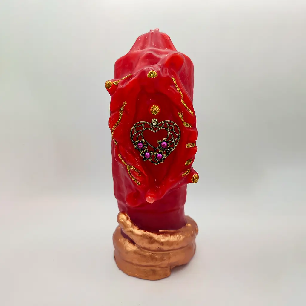 Velón ritual rojo Don Juan del Amor para atracción y reconciliación