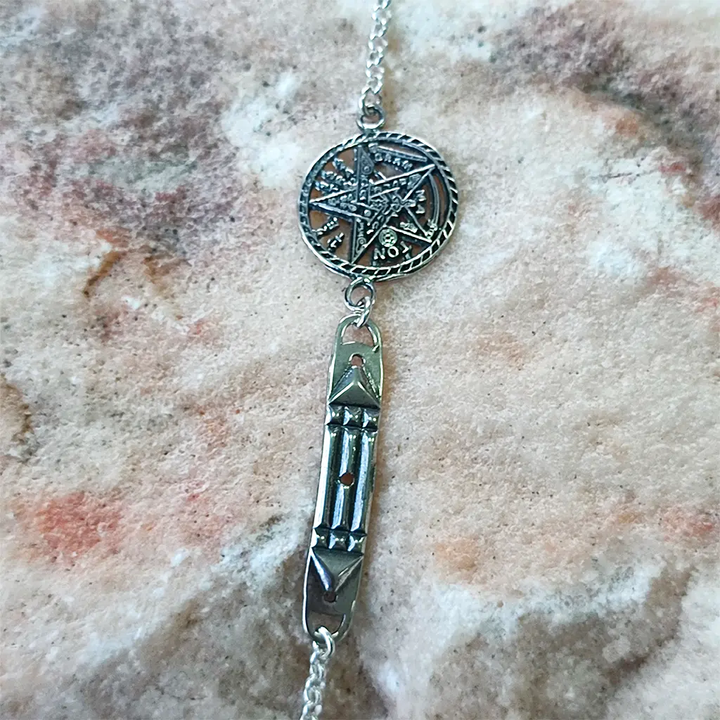 Pulsera de plata con tetragrammaton y símbolo atlante talismán protector
