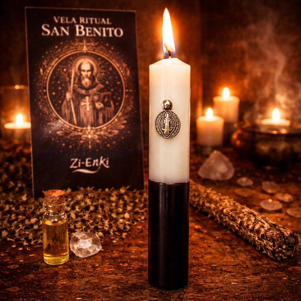 vela ritual san benito para protección y corte de energías negativas