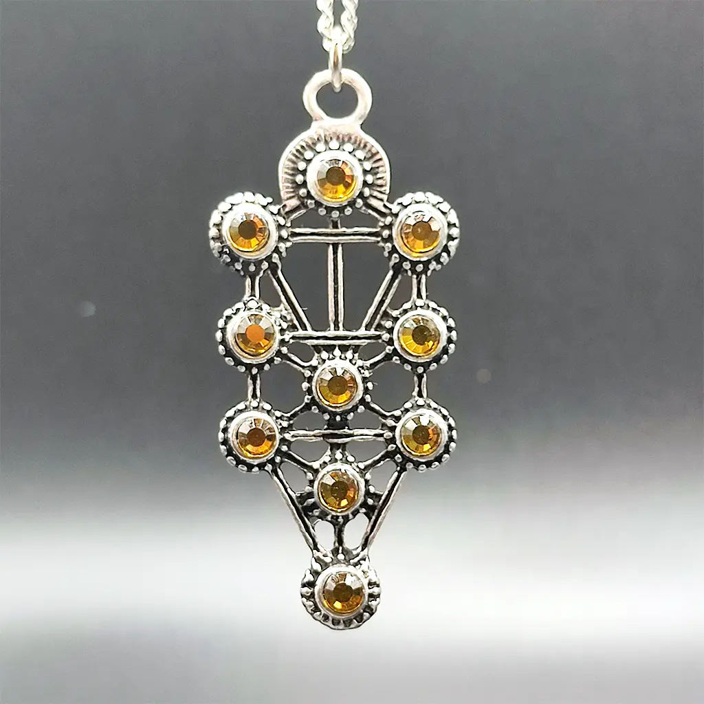 colgante arbol de la vida cabala cristales dorados