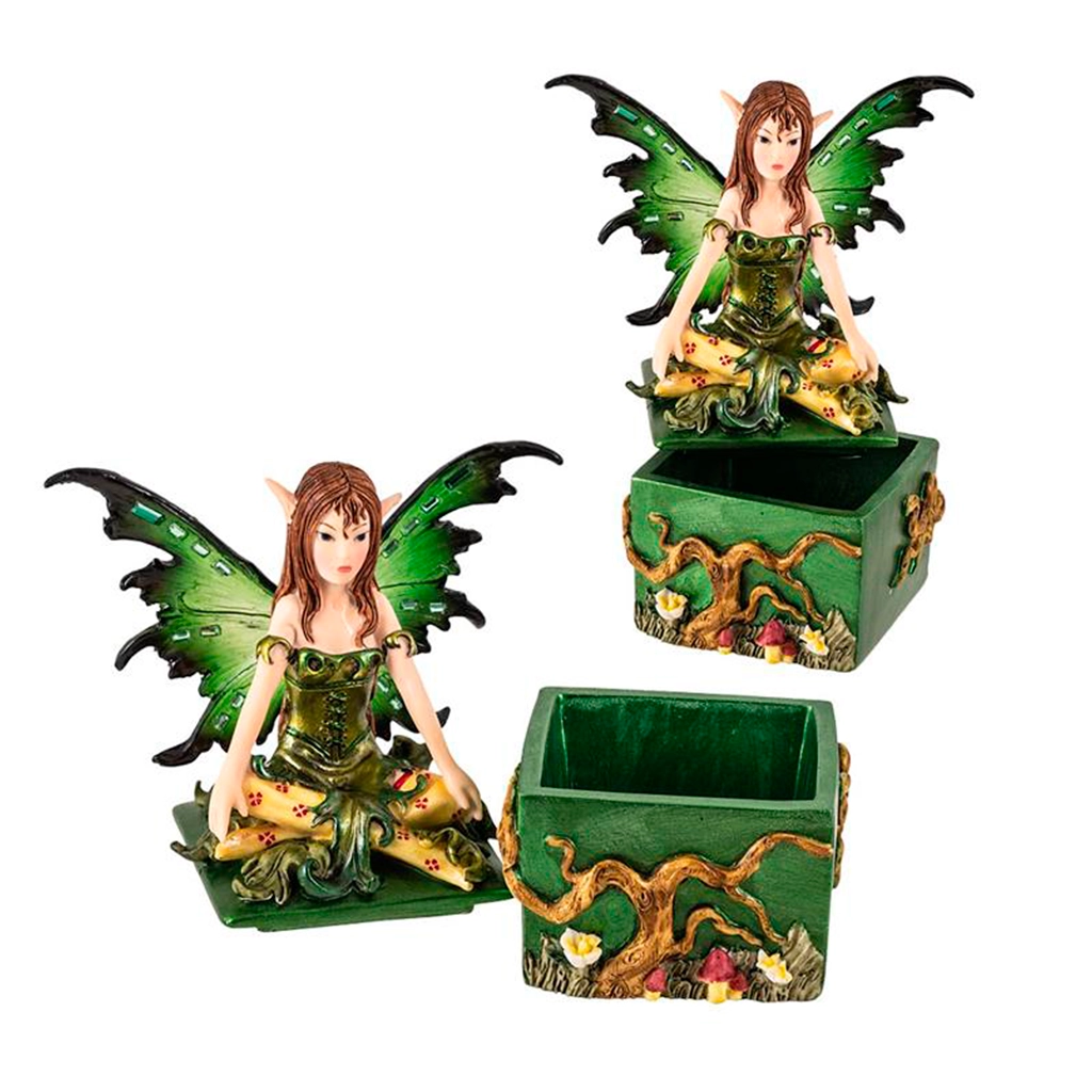 Caja decorativa con hada de alas traslúcidas