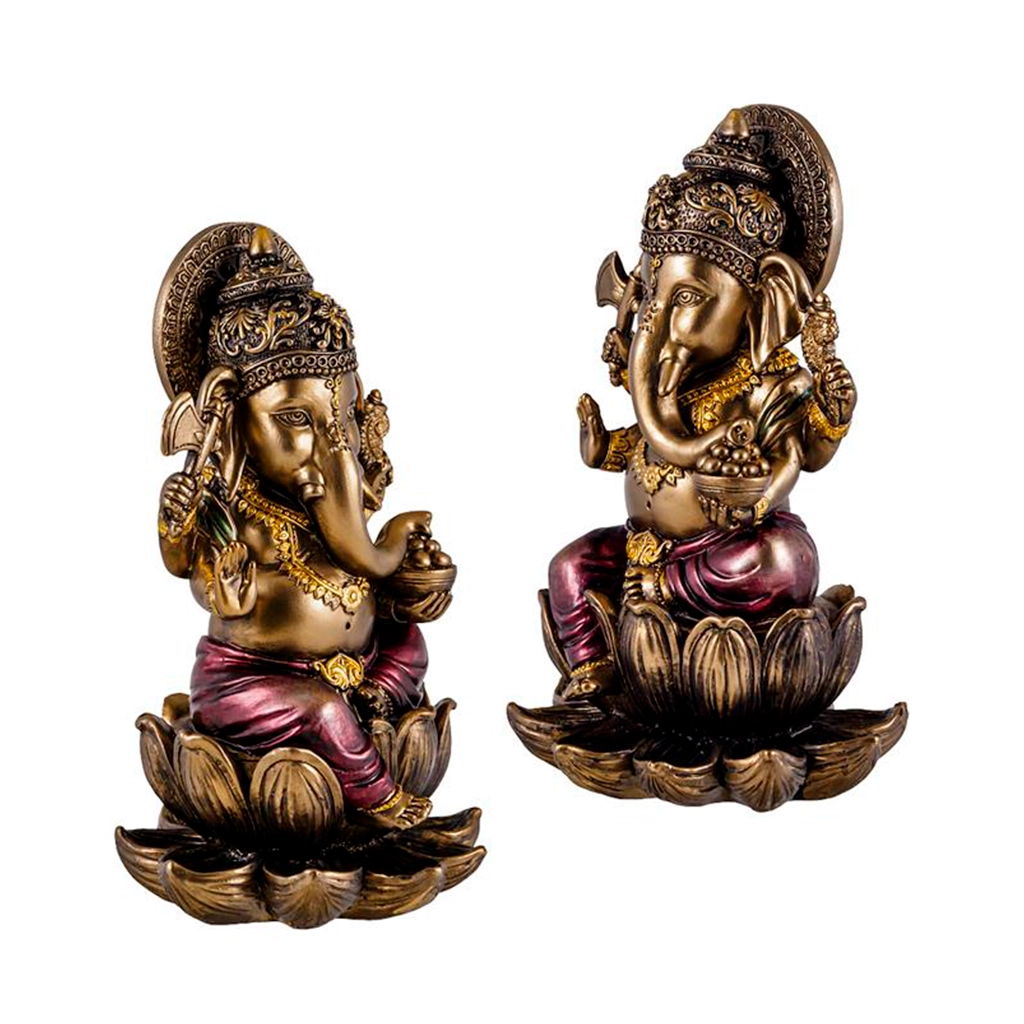 Figura esotérica de Ganesha sentado sobre flor de loto de 16 cm