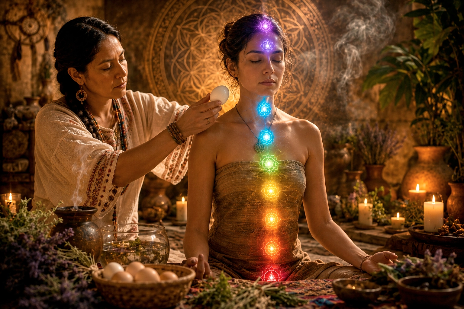 Limpia energética con huevo enfocada en los chakras y centros energéticos del cuerpo