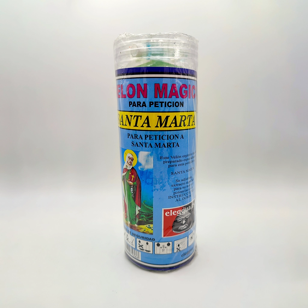Velón esotérico de Santa Marta para rituales de protección, fuerza y apertura de caminos.