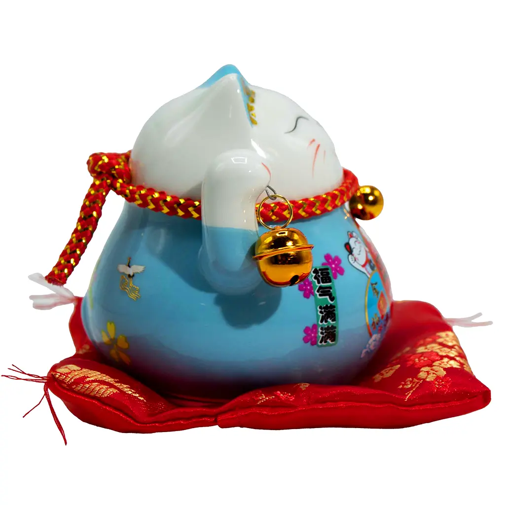 Figura Maneki Neko gatito de la suerte japonés disponible en color dorado, azul y rosa