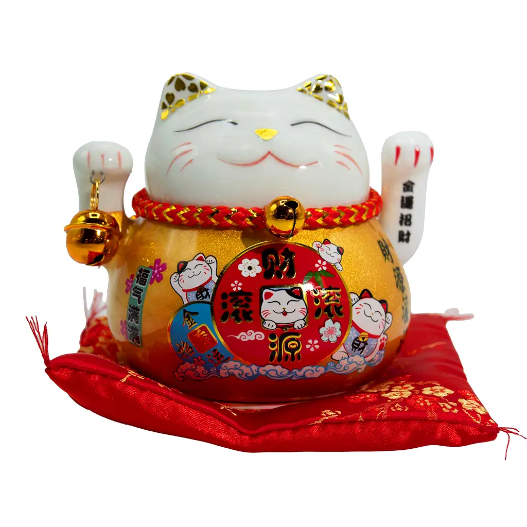 Figura Maneki Neko gatito de la suerte japonés disponible en color dorado, azul y rosa