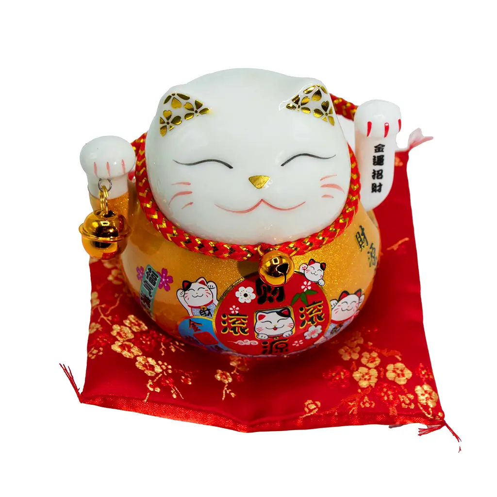 Figura Maneki Neko gatito de la suerte japonés disponible en color dorado, azul y rosa