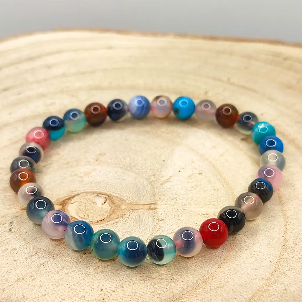 Pulsera de Ágata Multi AA natural de 6 mm con cuentas multicolor pulidas.
