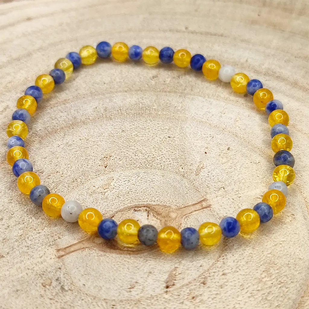 Pulsera de Sodalita y Citrino de 4 mm para claridad mental, crecimiento personal y prosperidad.