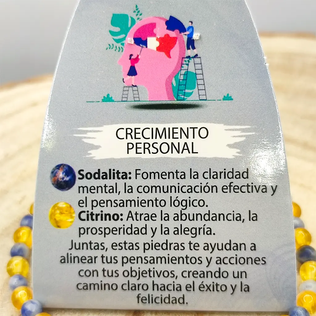 Pulsera Crecimiento Personal de Sodalita y Citrino 4 mm Pulsera de Sodalita y Citrino de 4 mm para claridad mental, crecimiento personal y prosperidad.