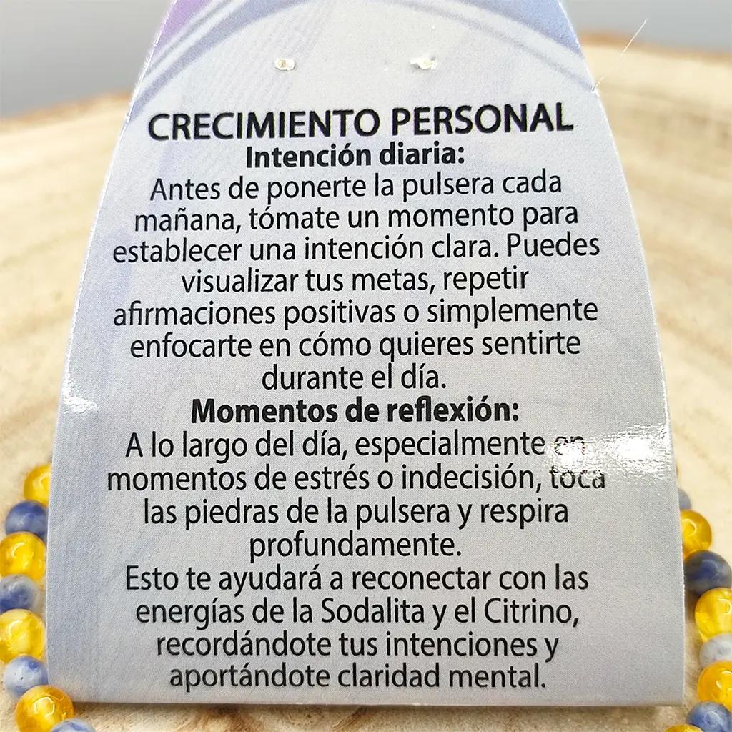 Pulsera Crecimiento Personal de Sodalita y Citrino 4 mm Pulsera de Sodalita y Citrino de 4 mm para claridad mental, crecimiento personal y prosperidad.