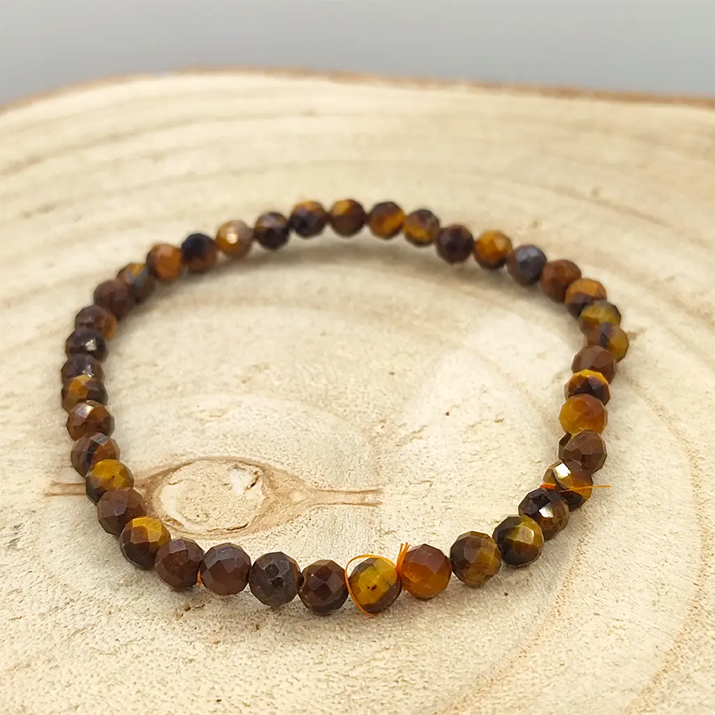 Pulsera facetada de Ojo de Tigre natural de 4 mm con reflejos dorados y marrones.