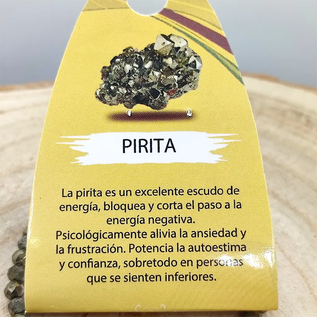 Pulsera facetada Pirita 4 mm Pulsera facetada de Pirita natural de 4 mm con brillo metálico dorado.