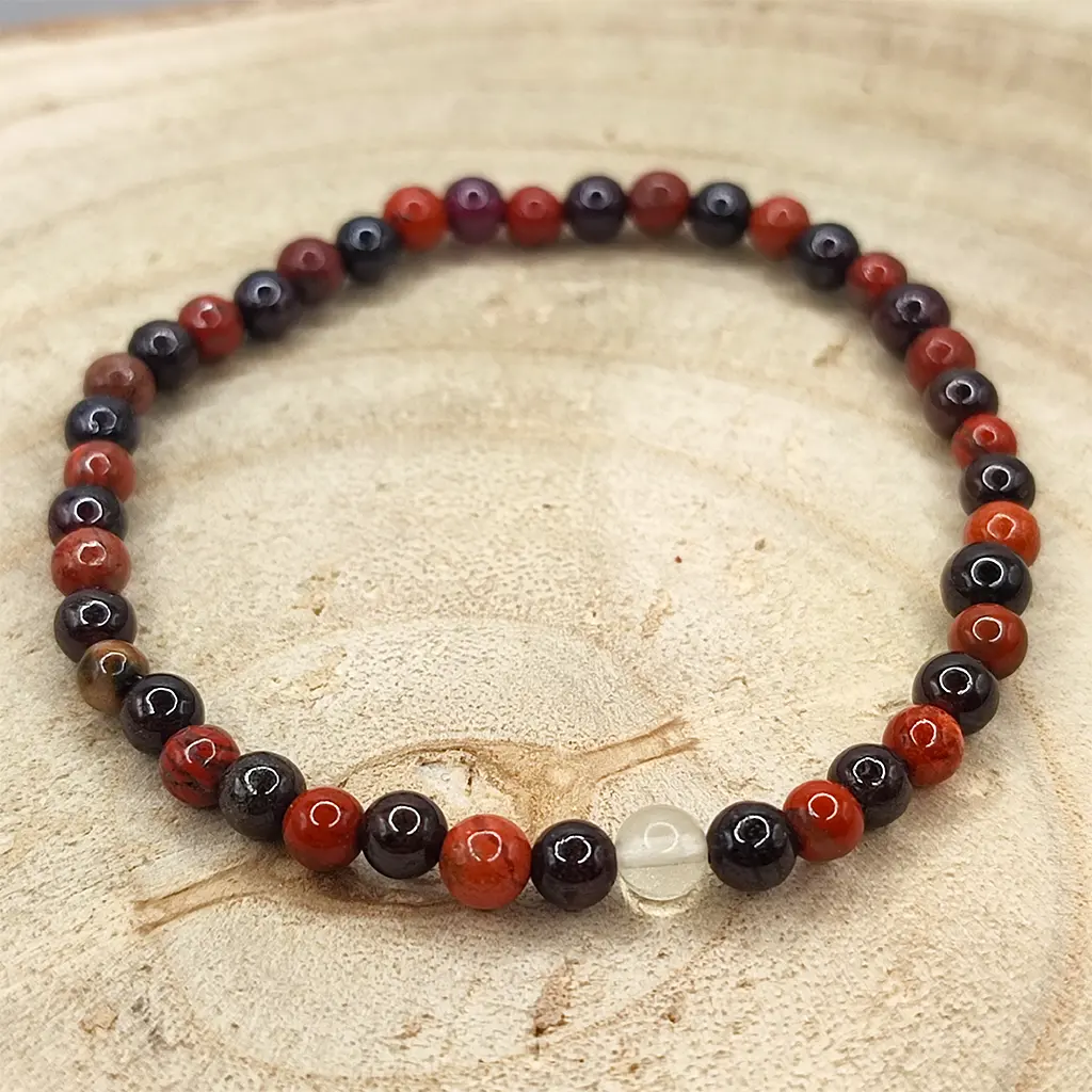 Pulsera de Granate y Jaspe Rojo de 4 mm para vitalidad, fuerza interior y estabilidad emocional.
