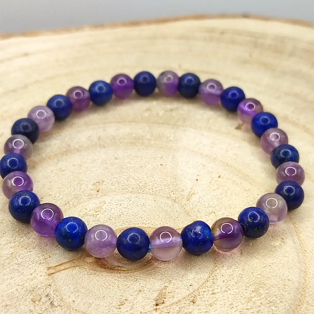 Pulsera de Amatista y Lapislázuli natural de 6 mm para intuición, sabiduría y crecimiento espiritual.