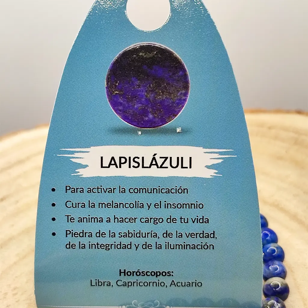 Pulsera de Lapislázuli natural de 6 mm con tonalidades azul intenso.