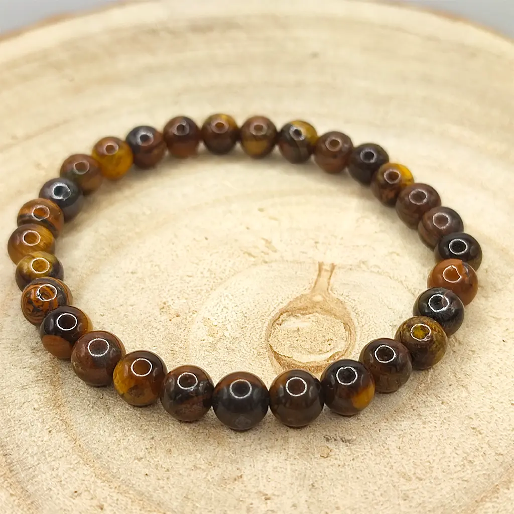 Pulsera de Ojo de Tigre natural de 6 mm con reflejos dorados y marrones.