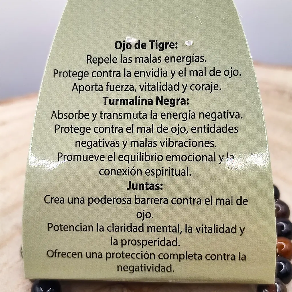 Pulsera Protección contra la Envidia de Ojo de Tigre y Turmalina Negra 6 mm Pulsera de Ojo de Tigre y Turmalina Negra natural de 6 mm para protección energética y fortalecimiento personal.