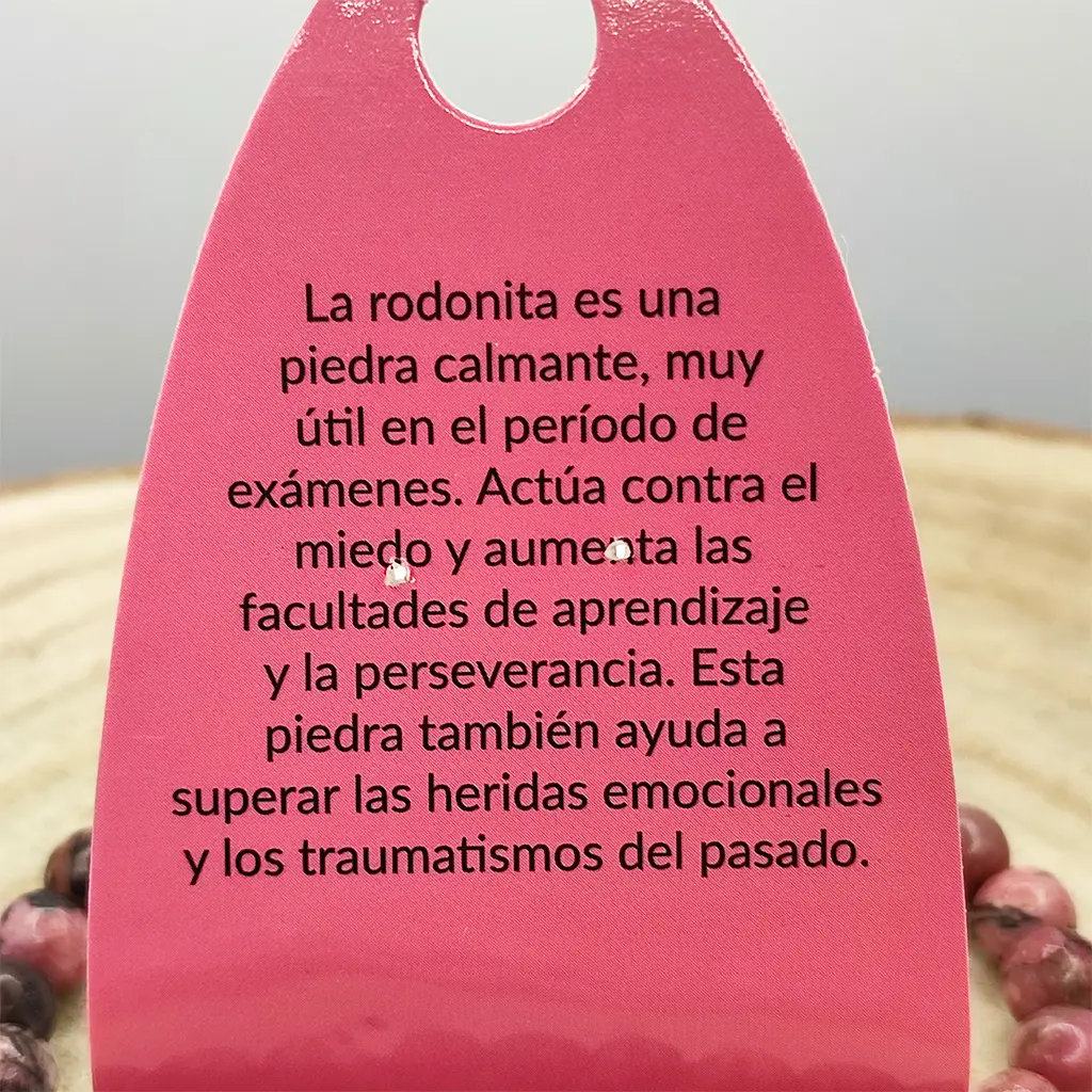 Pulsera de Rodonita de 6 mm con tonos rosados y vetas oscuras naturales.