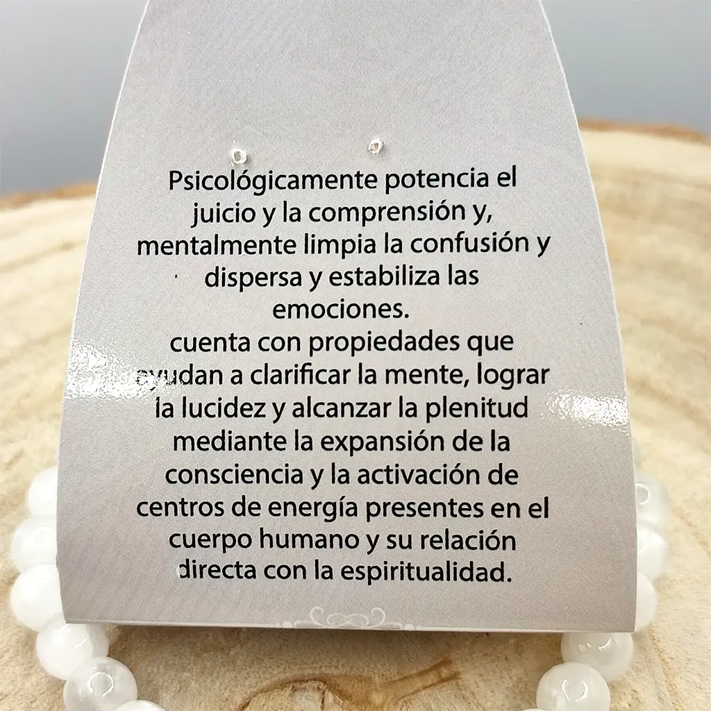 Pulsera de Selenita de 6 mm con cuentas blancas de aspecto luminoso.