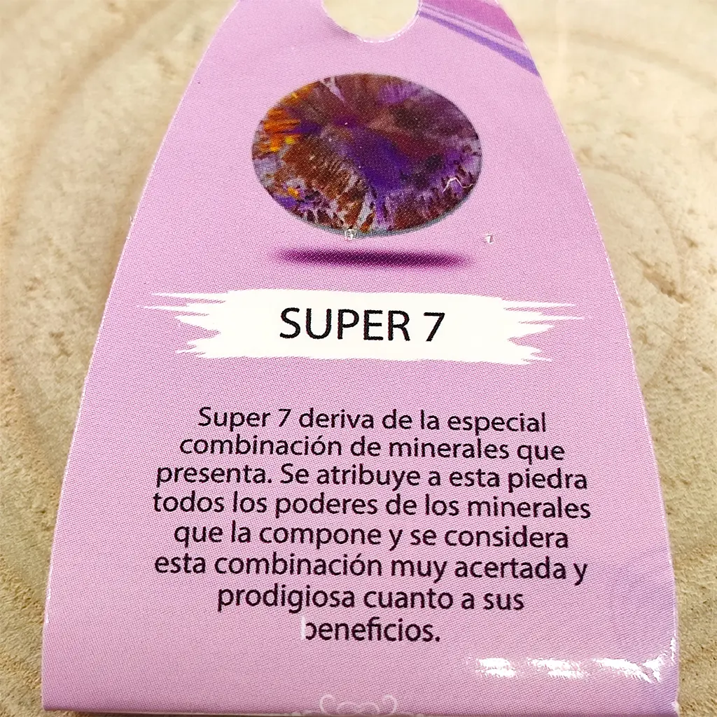 Pulsera de Super 7 de 6 mm con tonalidades violetas y transparentes.