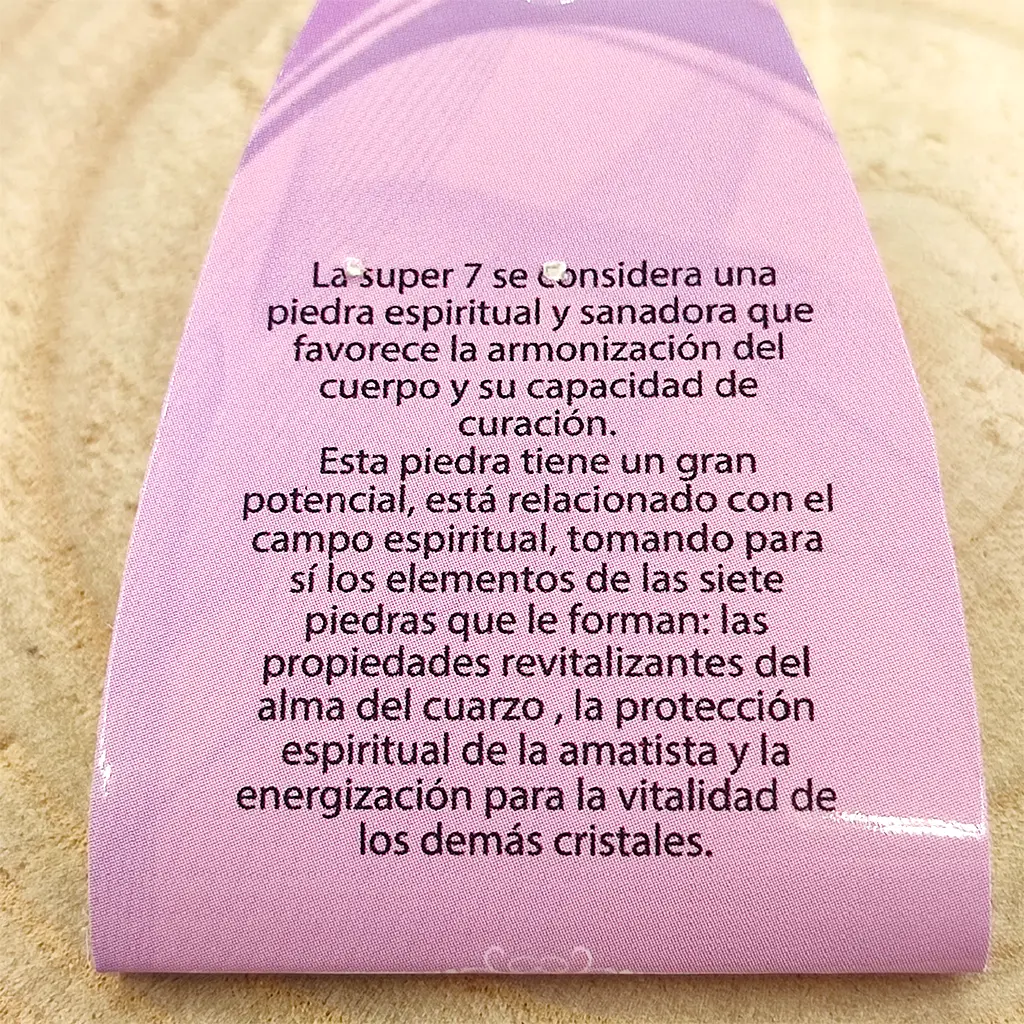 Pulsera de Super 7 de 6 mm con tonalidades violetas y transparentes.